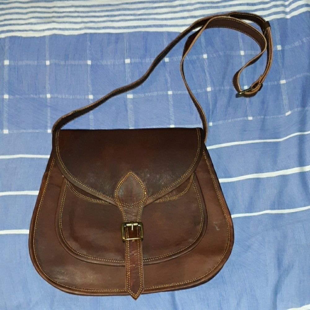 NEW Handmade‎ World Natural Brown Leather Satchel